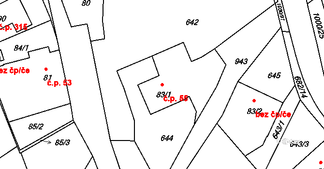 Orlice 55, Letohrad na parcele st. 83/1 v KÚ Orlice, Katastrální mapa