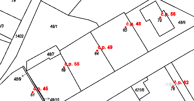 Dušejov 49 na parcele st. 64 v KÚ Dušejov, Katastrální mapa