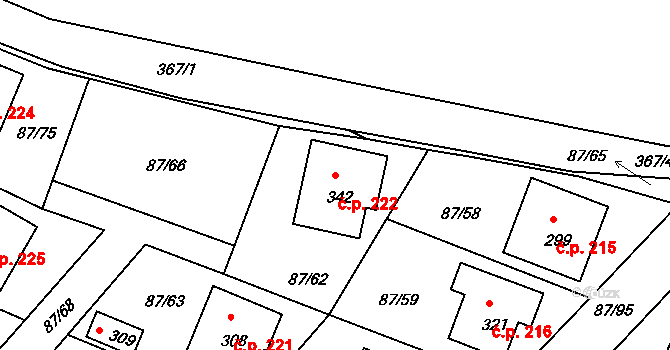 Chotoviny 222 na parcele st. 342 v KÚ Chotoviny, Katastrální mapa