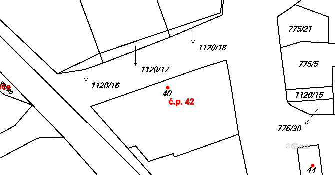 Bíluky 42, Měčín na parcele st. 40 v KÚ Bíluky, Katastrální mapa