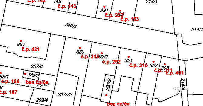 Svítkov 292, Pardubice na parcele st. 292/1 v KÚ Svítkov, Katastrální mapa