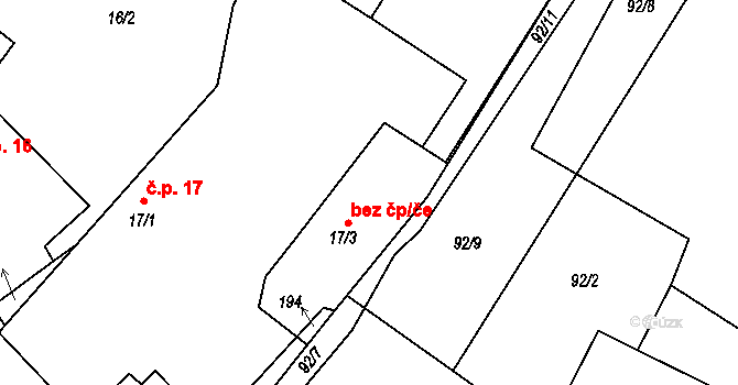 Bošilec 77958128 na parcele st. 17/3 v KÚ Bošilec, Katastrální mapa