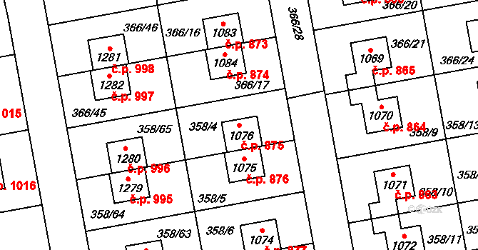 Nehvizdy 875 na parcele st. 1076 v KÚ Nehvizdy, Katastrální mapa