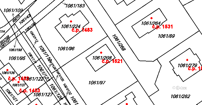 Bystřice 1521 na parcele st. 1061/208 v KÚ Bystřice nad Olší, Katastrální mapa