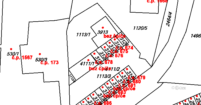 Humpolec 677 na parcele st. 3130 v KÚ Humpolec, Katastrální mapa