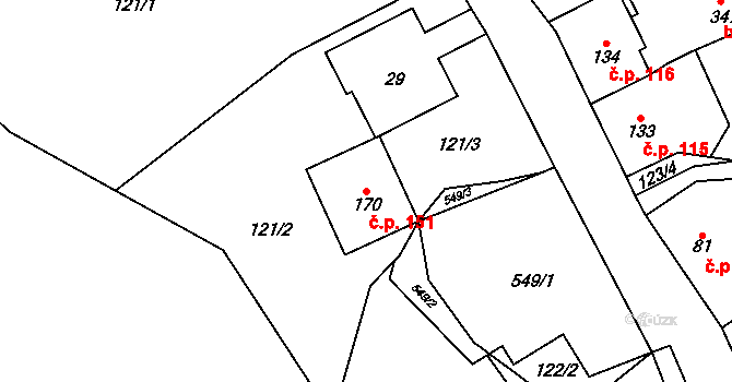 Perštejn 151 na parcele st. 170 v KÚ Perštejn, Katastrální mapa