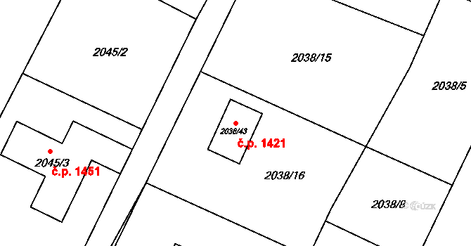 Dětmarovice 1421 na parcele st. 2038/43 v KÚ Dětmarovice, Katastrální mapa
