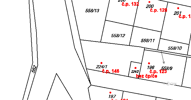 Telce 146, Peruc na parcele st. 224/1 v KÚ Telce, Katastrální mapa