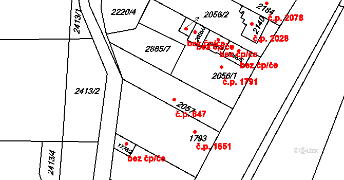 Žatec 647 na parcele st. 2057 v KÚ Žatec, Katastrální mapa