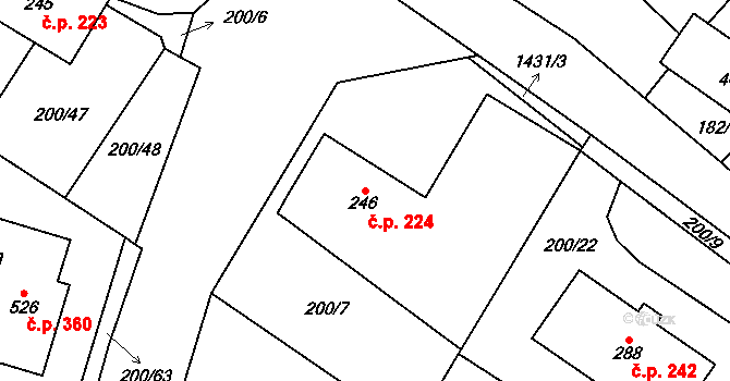 Česká Bělá 224 na parcele st. 246 v KÚ Česká Bělá, Katastrální mapa