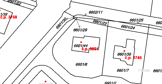 Frýdek 3801, Frýdek-Místek na parcele st. 6601/44 v KÚ Frýdek, Katastrální mapa