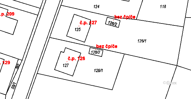 Zlín 98191128 na parcele st. 128/2 v KÚ Velíková, Katastrální mapa