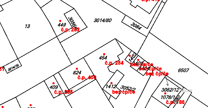 Březí 254 na parcele st. 454 v KÚ Březí u Mikulova, Katastrální mapa
