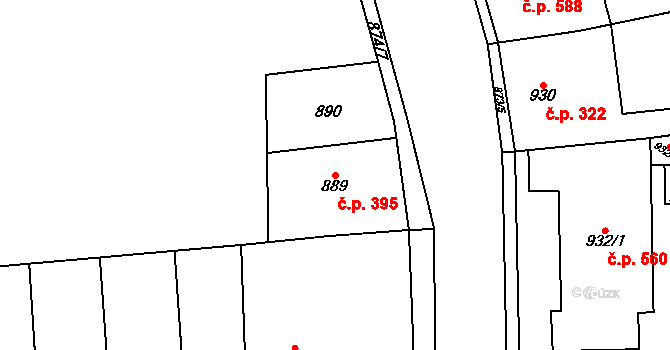 Pohořelice 395 na parcele st. 889 v KÚ Pohořelice nad Jihlavou, Katastrální mapa