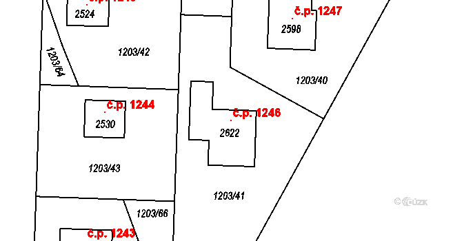 Dobřany 1246 na parcele st. 2622 v KÚ Dobřany, Katastrální mapa