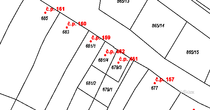 Šatov 462 na parcele st. 681/4 v KÚ Šatov, Katastrální mapa