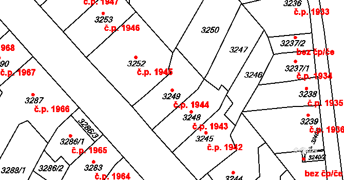 Znojmo 1944 na parcele st. 3249 v KÚ Znojmo-město, Katastrální mapa