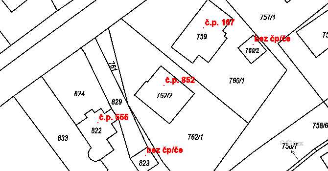 Rapotín 852 na parcele st. 762/2 v KÚ Rapotín, Katastrální mapa