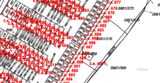 Jihlava 687 na parcele st. 5661/32 v KÚ Jihlava, Katastrální mapa