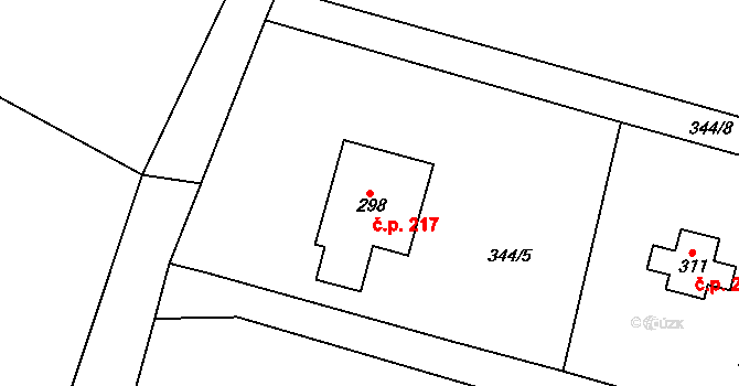 Bašť 217 na parcele st. 298 v KÚ Bašť, Katastrální mapa