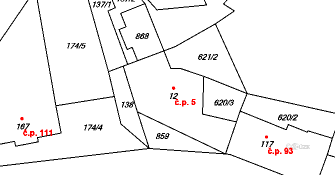 Dolní Prysk 5, Prysk na parcele st. 12 v KÚ Dolní Prysk, Katastrální mapa