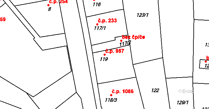 Rohatec 957 na parcele st. 119 v KÚ Rohatec, Katastrální mapa