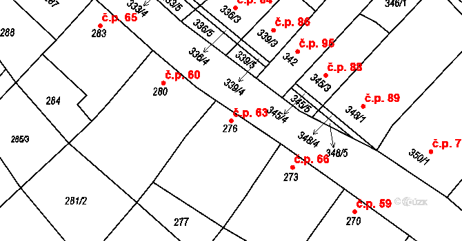 Radslavice 63 na parcele st. 276 v KÚ Radslavice u Vyškova, Katastrální mapa