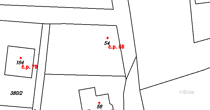 Heřmaničky 55 na parcele st. 54 v KÚ Heřmaničky, Katastrální mapa