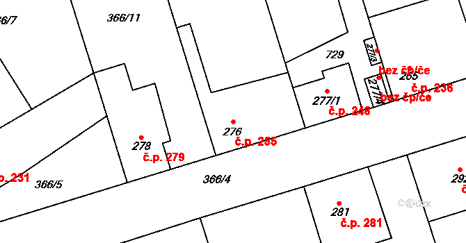 Veltruby 255 na parcele st. 276 v KÚ Veltruby, Katastrální mapa