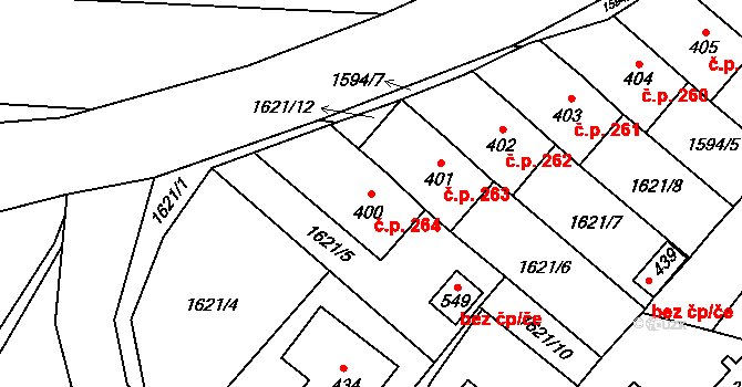 Břilice 264, Třeboň na parcele st. 400 v KÚ Břilice, Katastrální mapa