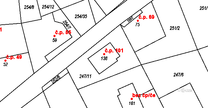 Bubovice 101 na parcele st. 138 v KÚ Bubovice, Katastrální mapa