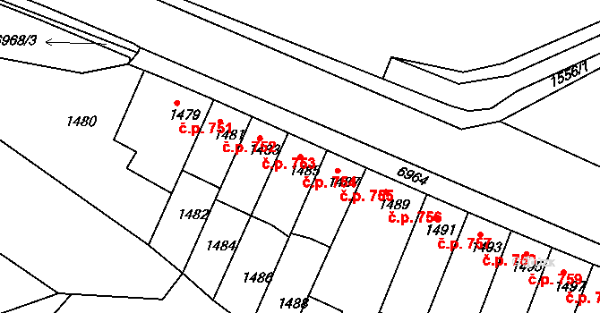 Boskovice 754 na parcele st. 1485 v KÚ Boskovice, Katastrální mapa