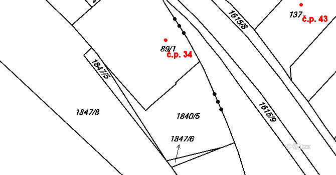 Pernolec 34, Částkov na parcele st. 89/1 v KÚ Pernolec, Katastrální mapa