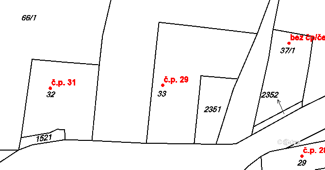 Strahov 29, Horní Kozolupy na parcele st. 33 v KÚ Strahov, Katastrální mapa