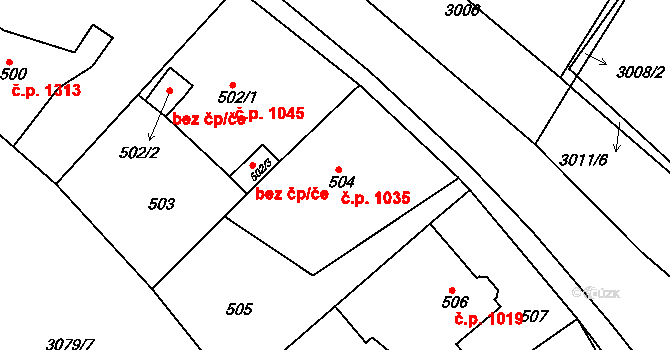 Tachov 1035 na parcele st. 504 v KÚ Tachov, Katastrální mapa