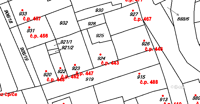 Hořovice 443 na parcele st. 924 v KÚ Hořovice, Katastrální mapa