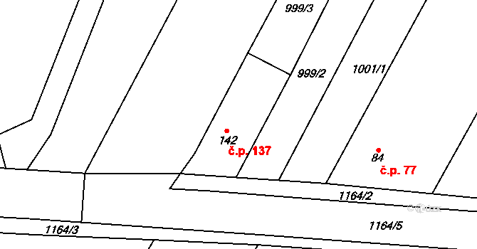 Hořesedly 137 na parcele st. 142 v KÚ Hořesedly, Katastrální mapa