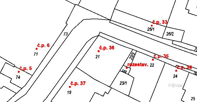 Boršov nad Vltavou 36 na parcele st. 21 v KÚ Boršov nad Vltavou, Katastrální mapa
