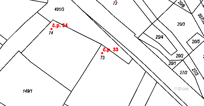 Třebovětice 33, Cerekvice nad Bystřicí na parcele st. 73 v KÚ Třebovětice, Katastrální mapa