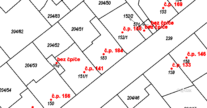 Sulejovice 184 na parcele st. 183 v KÚ Sulejovice, Katastrální mapa