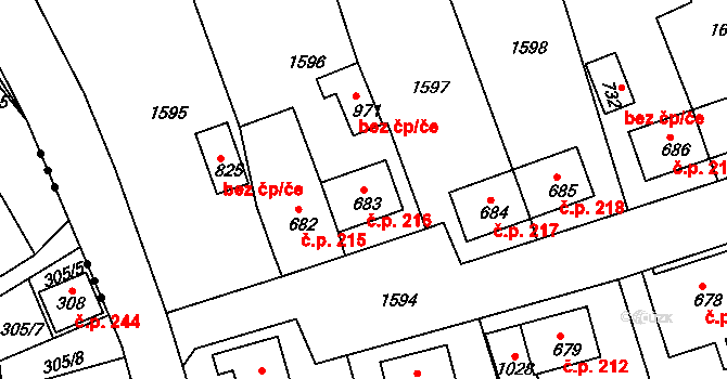 Děčín IX-Bynov 216, Děčín na parcele st. 683 v KÚ Bynov, Katastrální mapa