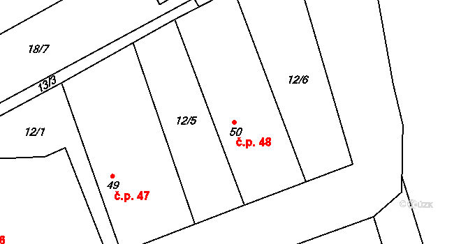 Křičov 48, Smidary na parcele st. 50 v KÚ Křičov, Katastrální mapa