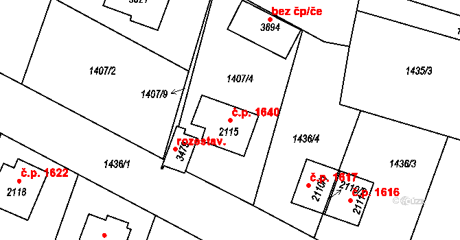 Hořice 1640 na parcele st. 2115 v KÚ Hořice v Podkrkonoší, Katastrální mapa