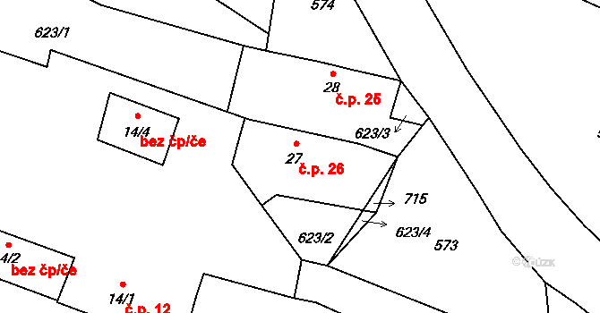 Tuchonice 26, Žimutice na parcele st. 27 v KÚ Tuchonice, Katastrální mapa