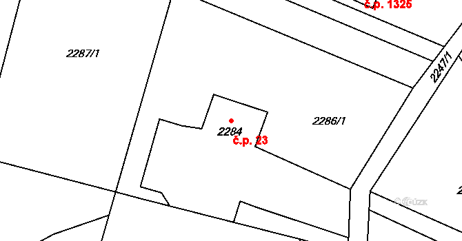 Dolní Lutyně 23 na parcele st. 2284 v KÚ Dolní Lutyně, Katastrální mapa
