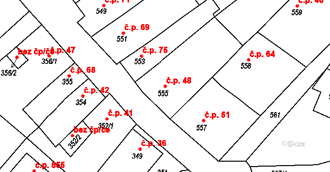 Proboštov 48 na parcele st. 555 v KÚ Proboštov u Teplic, Katastrální mapa