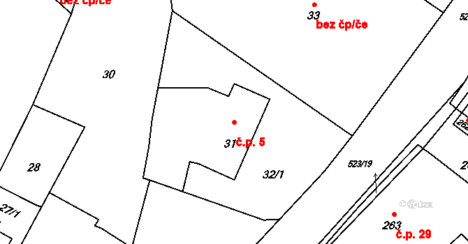 Vrbice 5, Bohumín na parcele st. 31 v KÚ Vrbice nad Odrou, Katastrální mapa