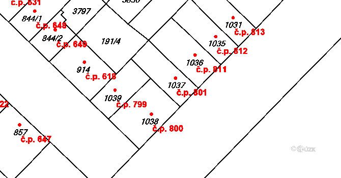 Břeclav 801 na parcele st. 1037 v KÚ Břeclav, Katastrální mapa