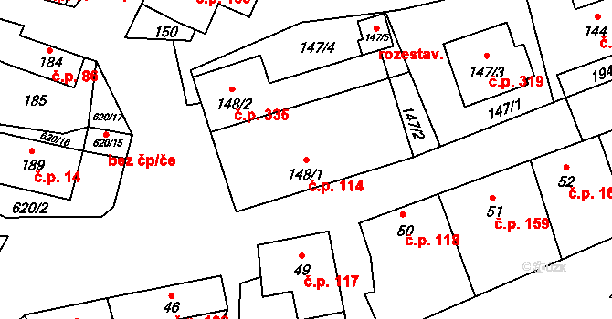 Bořitov 114 na parcele st. 148/1 v KÚ Bořitov, Katastrální mapa
