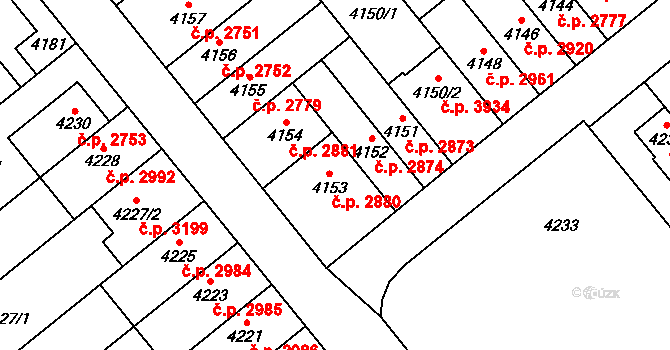 Židenice 2880, Brno na parcele st. 4153 v KÚ Židenice, Katastrální mapa